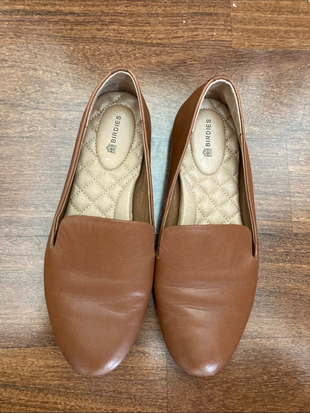 Birdies Cognac Brown Leather Slip-On Loafers Sz 7